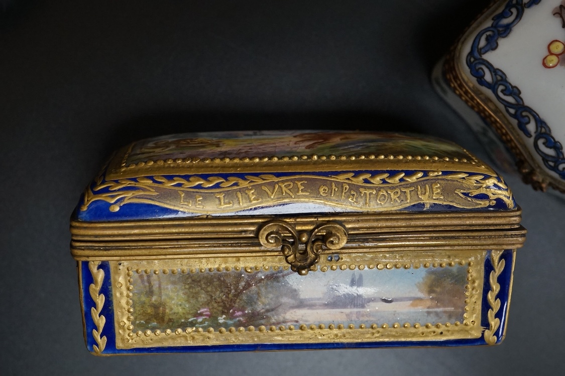A collection of Continental hand painted and enamelled patch boxes, largest 9cm wide